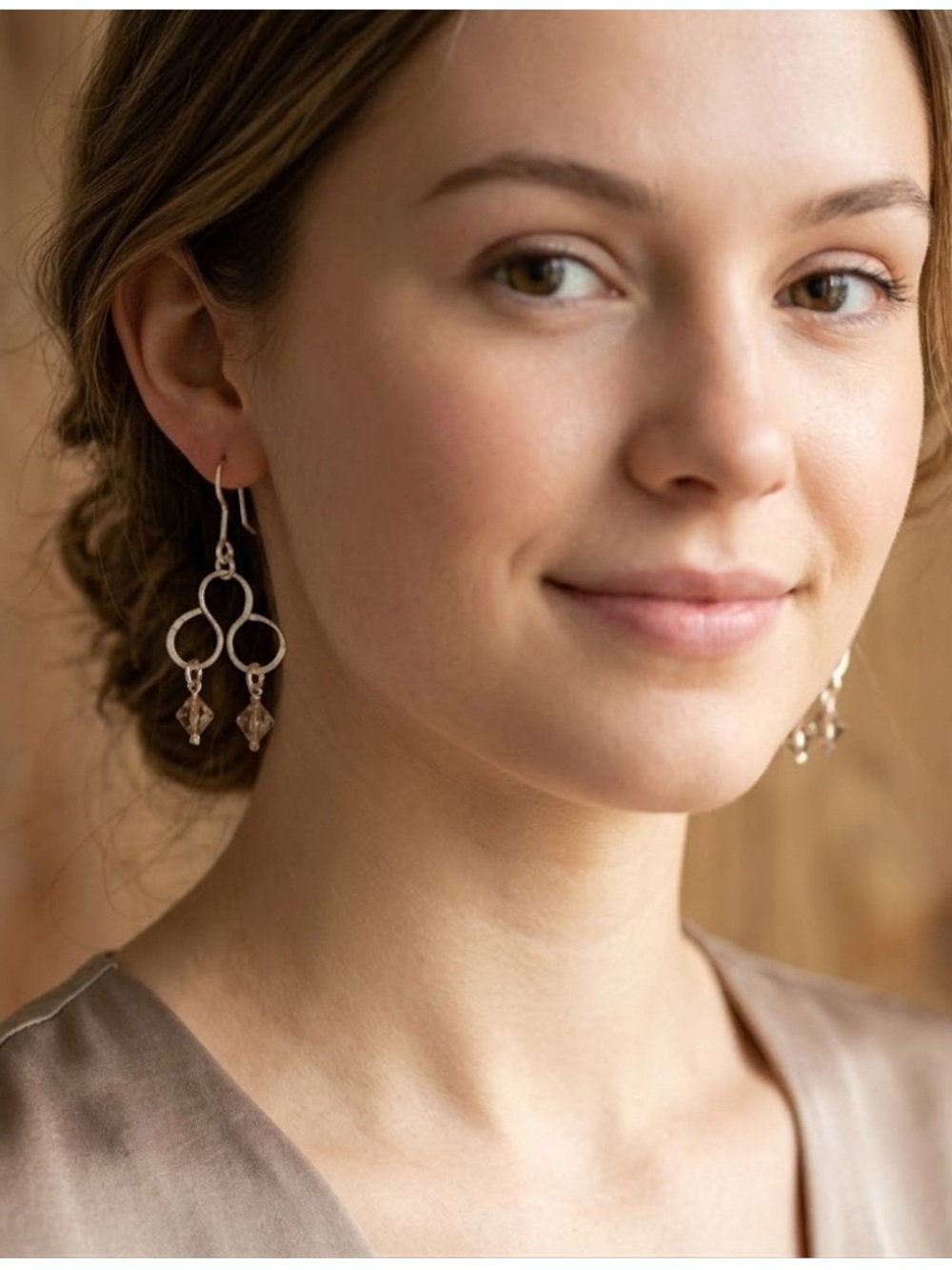 Golden Loop Earrings with Champagne Crystal Drops